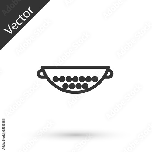 Grey line Kitchen colander icon isolated on white background. Cooking utensil. Cutlery sign. Vector Illustration.