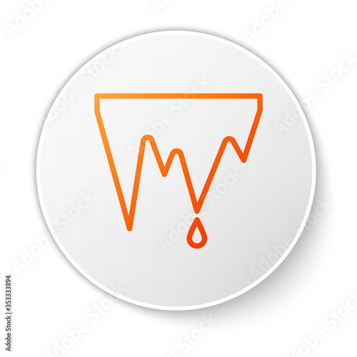 Orange line Icicle icon isolated on white background. Stalactite, ice spikes. Winter weather, snow crystals. White circle button. Vector Illustration.