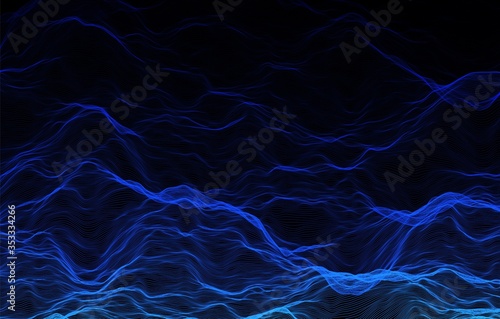Abstract wave background. Music or sound illustration. Big data technology. Artificial intelligence concept. Network visualisation.