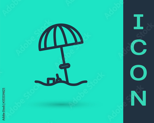 Black line Sun protective umbrella for beach icon isolated on green background. Large parasol for outdoor space. Beach umbrella. Vector Illustration.