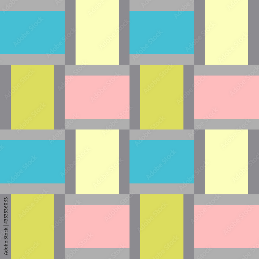 Interlacing Lines Maze Lattice. Ethnic Monochrome Texture. Seamless pink, green, yellow and blue pattern