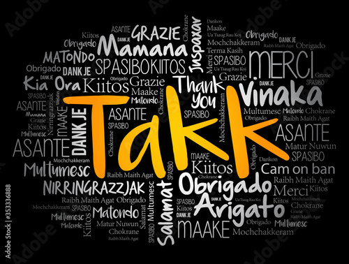 Takk (Thank You in Icelandic) Word Cloud in different languages