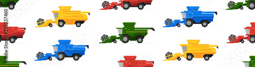 Seamless pattern with Combine harvesters. Rural industrial farm technics. flat style. isolated on white background