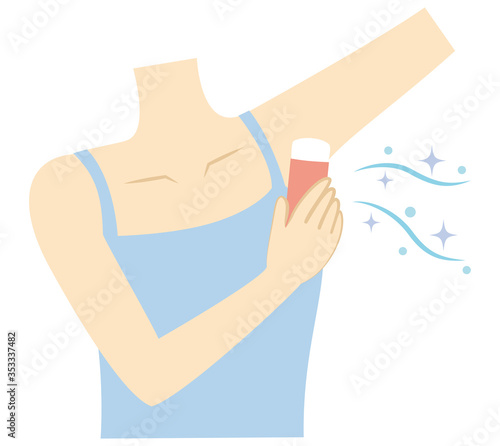 脇に制汗剤を塗る女性　デオドラント　体臭対策