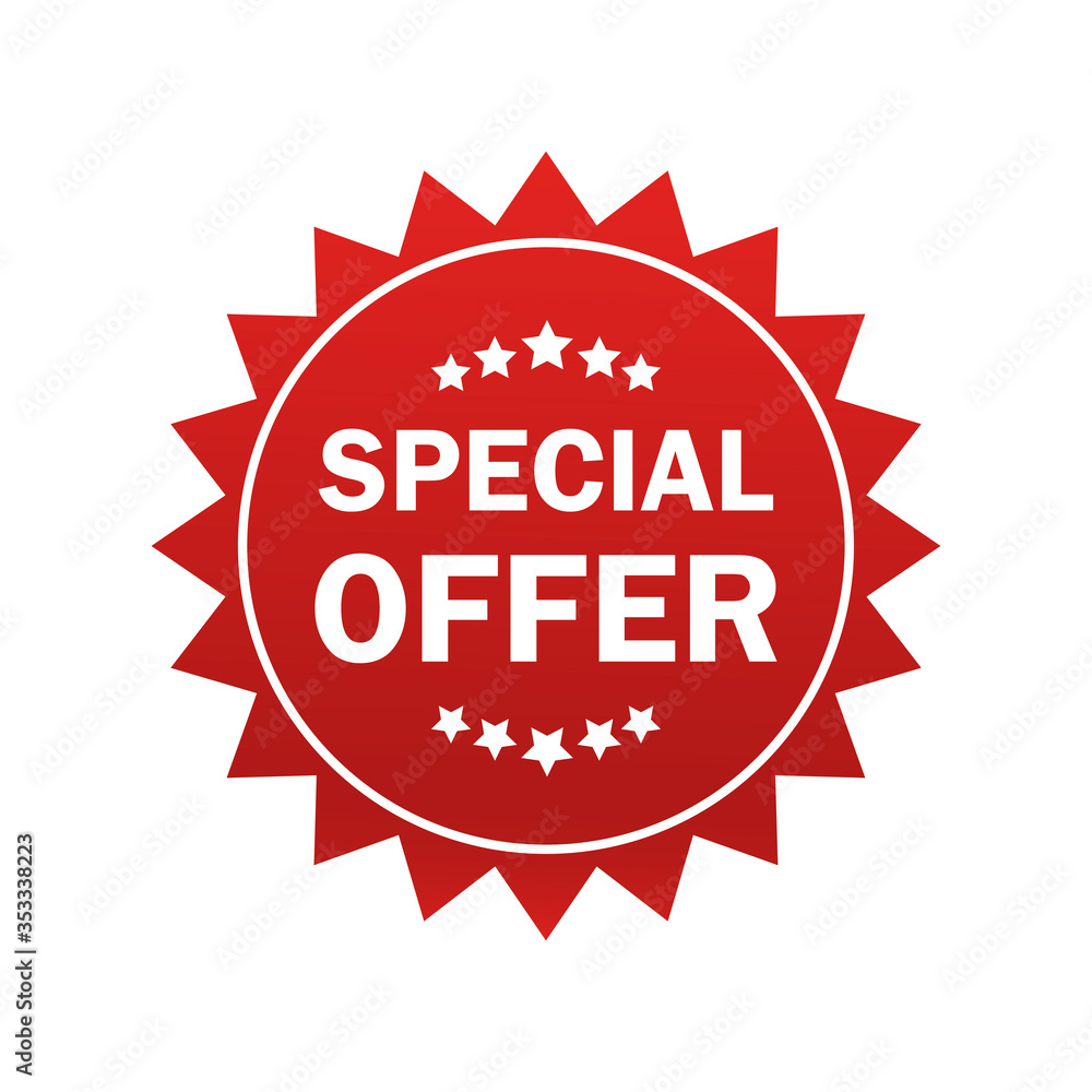 Special offer sticker in flat style on white background. Special offer sticker, great design for any purposes. Discount banner promotion template. Business icon. Flat vector. Special offer sticker in flat style on white background. Special offer sticker, great design for any purposes. Discount banner promotion template. Business icon. Flat vector.