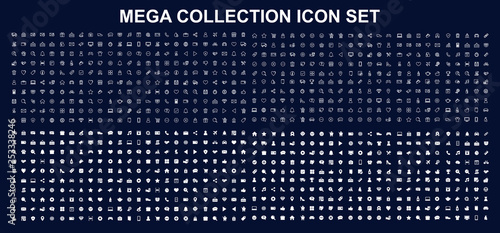 Mega set of icons in trendy flat style. Business, ecommerce, finance, accounting. Big set Icons collection on black background. Vector illustration