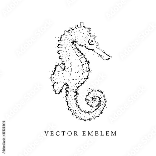 Hand drawn seahorse. Outline design with dots, spray texture.