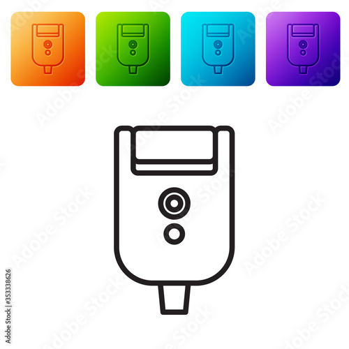 Black line Electric razor blade for men icon isolated on white background. Electric shaver. Set icons in color square buttons. Vector Illustration.