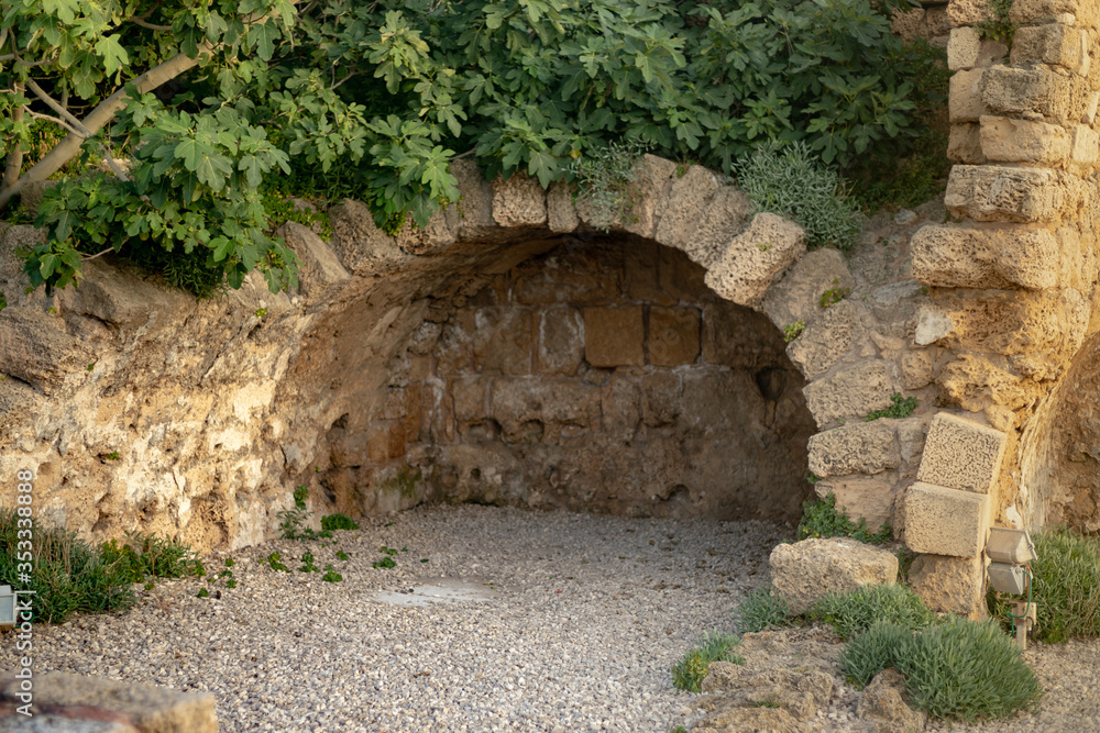 Caesarea, Israel, may 2020 : ruins of Caesarea fortress built by Herod the Great near Caesarea city, on the shores of the Mediterranean Sea, in Israel