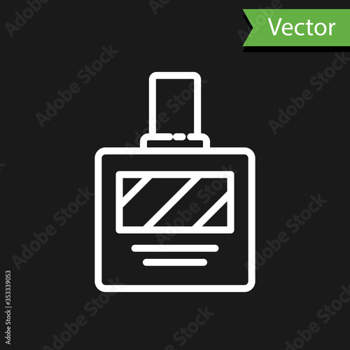 White line Aftershave icon isolated on black background. Cologne spray icon. Male perfume bottle. Vector Illustration.
