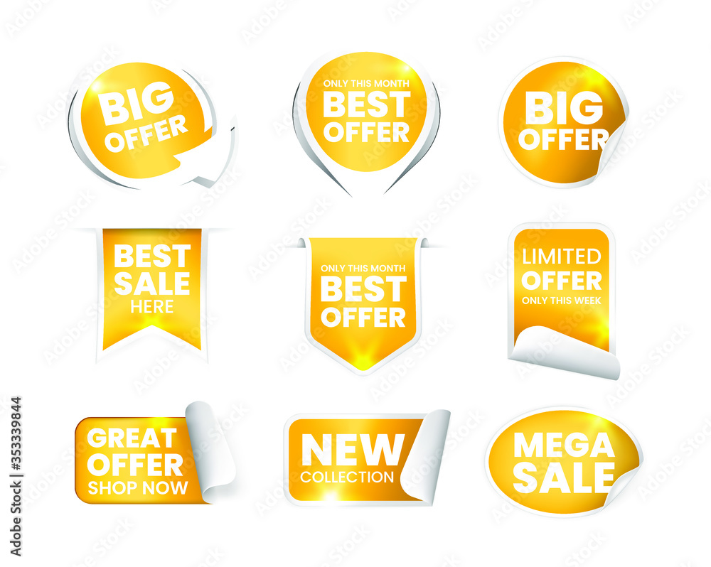 Fototapeta premium Set of High Quality Realistic Golden Labels on White Background . Isolated Vector Elements