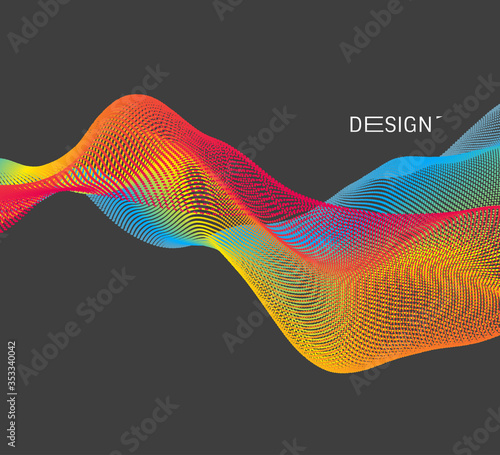 Wave with connected dots. Abstract digital background with particles. 3D grid surface in technology style. Big data. Vector illustration for poster, cover, banner or placard.