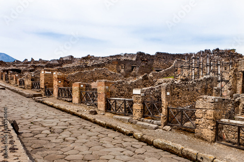 Ruins in a street in Pompeii, Italy.
