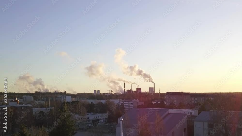 Paper industry is big part of finnish economy system. Vertigo pullback with drone, at the part of end there are Finnish Flag top of the flagpole on the center of picture. Paper industry is big part of finnish economy system. Vertigo pullback with drone, at the part of end there are Finnish Flag top of the flagpole on the center of picture.