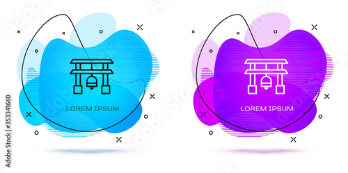 Line Japan Gate icon isolated on white background. Torii gate sign. Japanese traditional classic gate symbol. Abstract banner with liquid shapes. Vector Illustration.
