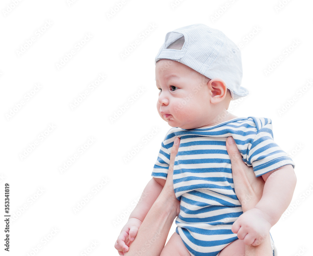 baby asian lifting Isolated on white background, copy space baby asian lifting Isolated on white background, copy space
