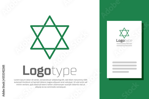 Green line Star of David icon isolated on white background. Jewish religion symbol. Symbol of Israel. Logo design template element. Vector Illustration.