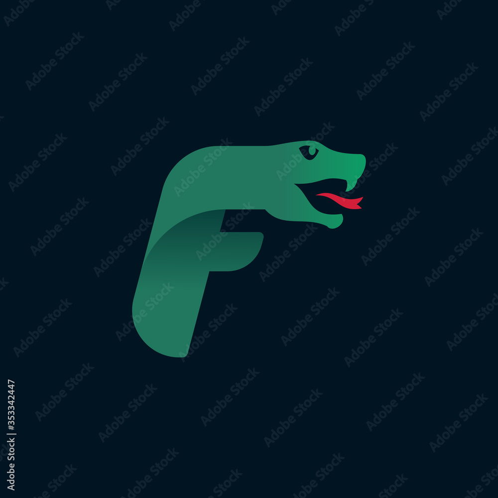 F letter logo with snake head silhouette. F letter logo with snake head silhouette.