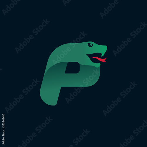 P letter logo with snake head silhouette.
