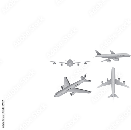 vector of airplane from different angle, isolated on white background. 