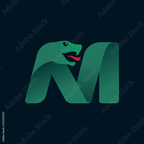 M letter logo with snake head silhouette.