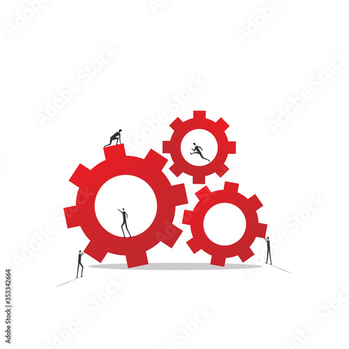 Business Konzept - Teamwork. Geschäftsmänner arbeiten zusammen/ gemeinsam an einer Lösung. Vektor. Abstrakt