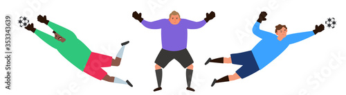 goalkeepers catching ball set vector illustration