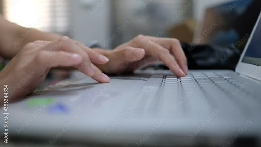 woman typing keyboard, girl using computer for work, closeup finger
woman typing keyboard, girl using computer for work, closeup finger