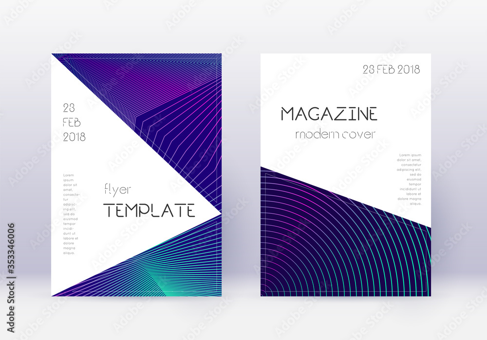 Naklejka premium Triangle cover design template set. Neon abstract 