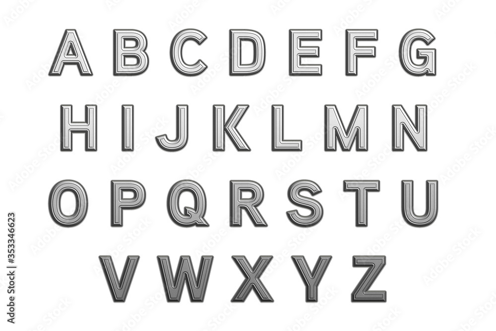 Alphabet set. 3D metal letters isolated on white background. Alphabet set. 3D metal letters isolated on white background.