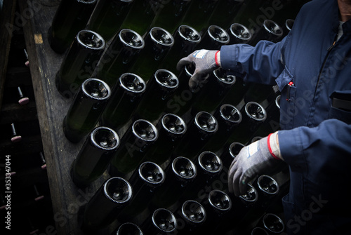 Bottles during remuage in pol roger cellar