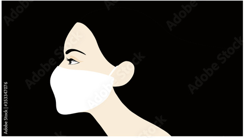 Woman wearing face mask to protect from COVID-19 prevention coronavirus vector illustration. Coronavirus design concept background   
