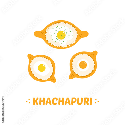 Traditional georgian pies, bread with cheese and egg called khachapuri vector icons set, collection.
