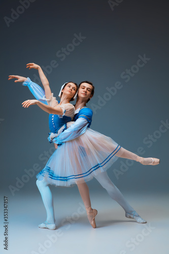 Εκτύπωση καμβά Young and graceful ballet dancers as Cindrella fairytail characters on studio background