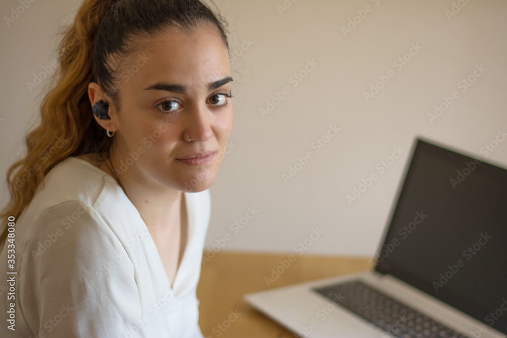 Woman working at home due to coronavirus. Teleworking. COVID-19 Woman working at home due to coronavirus. Teleworking. COVID-19