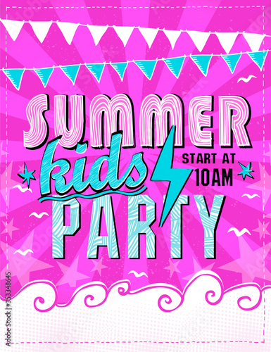 Summer kids party vector poster design