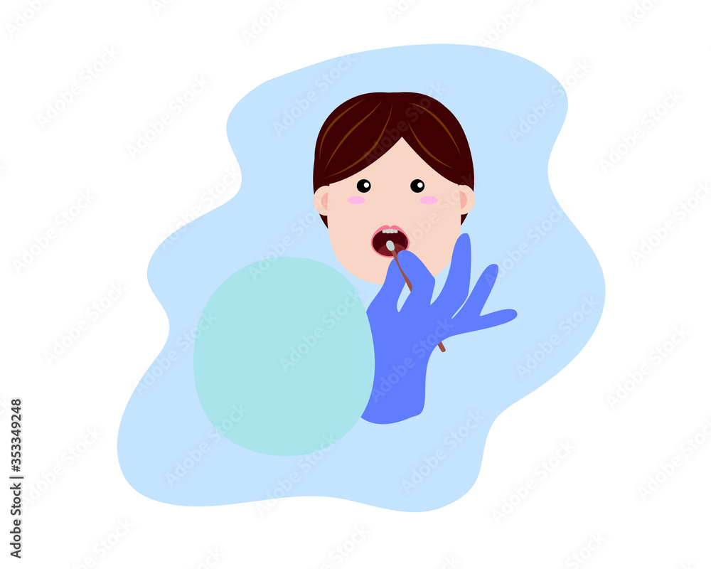 vector flat cartoon of doctor with PPE collect sample by pharyngeal swab via oral, taking Coronavirus (COVID-19) or DNA test with swab probe vector flat cartoon of doctor with PPE collect sample by pharyngeal swab via oral, taking Coronavirus (COVID-19) or DNA test with swab probe