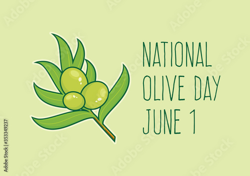 National Olive Day vector. Olive branch vector. Green olives vector illustration. Green olives on a green background. Olive Day Poster, June 1. Important day