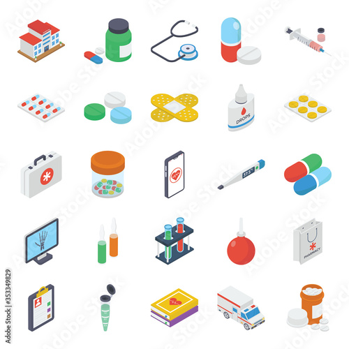 
Pack Of Medical Isometric Icons 
