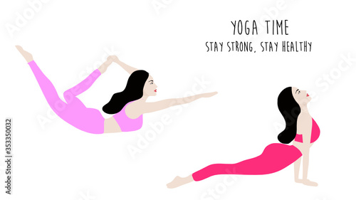 Yoga time, stay strong,  stay healthy on beautiful woman  doing yoga isolated on white background
