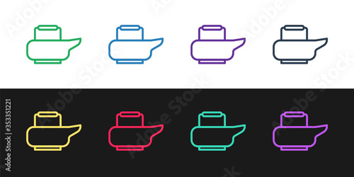 Set line Bedpan icon isolated on black and white background. Toilet for bedridden patients. Vector Illustration