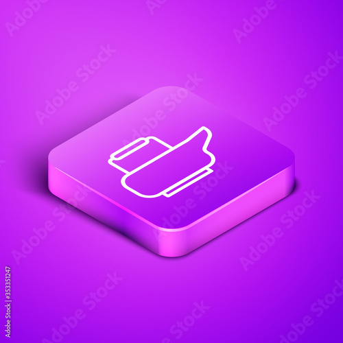 Isometric line Bedpan icon isolated on purple background. Toilet for bedridden patients. Purple square button. Vector Illustration