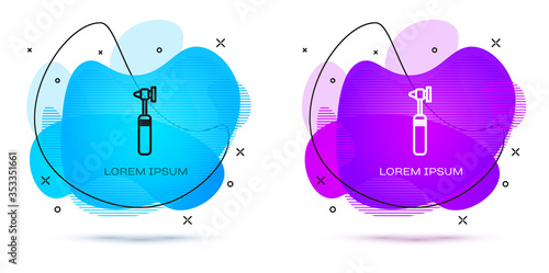 Line Medical otoscope tool icon isolated on white background. Medical instrument. Abstract banner with liquid shapes. Vector Illustration