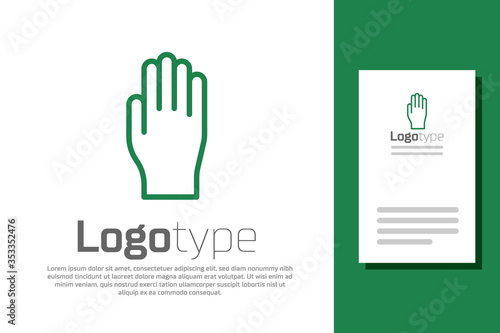 Green line Medical rubber gloves icon isolated on white background. Protective rubber gloves. Logo design template element. Vector Illustration