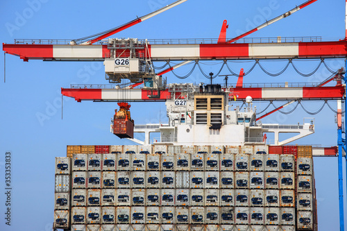 Картината върху платно Large Container ship loaded with stacks of refrigerated containers