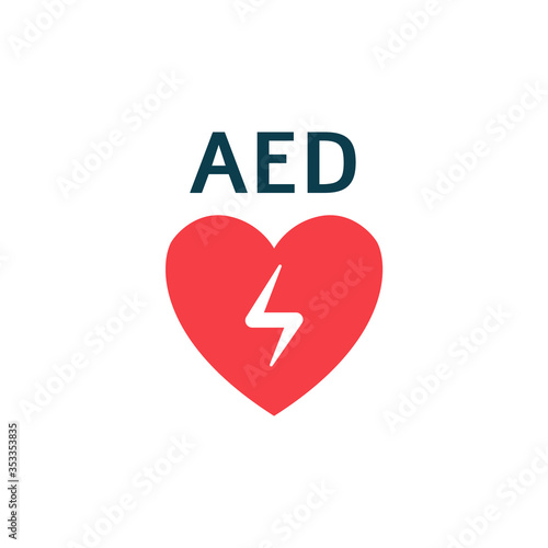 Isolated flat vector illustration with aed heart and automated external defibrillator concept.