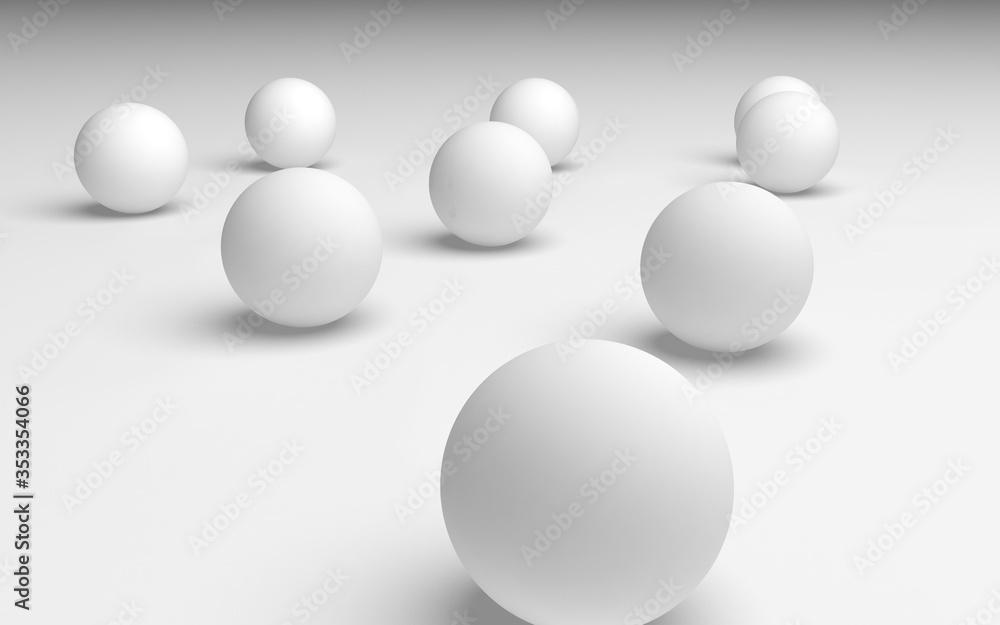 White abstract background. Set of white balls isolated on white backdrop. 3D illustration White abstract background. Set of white balls isolated on white backdrop. 3D illustration