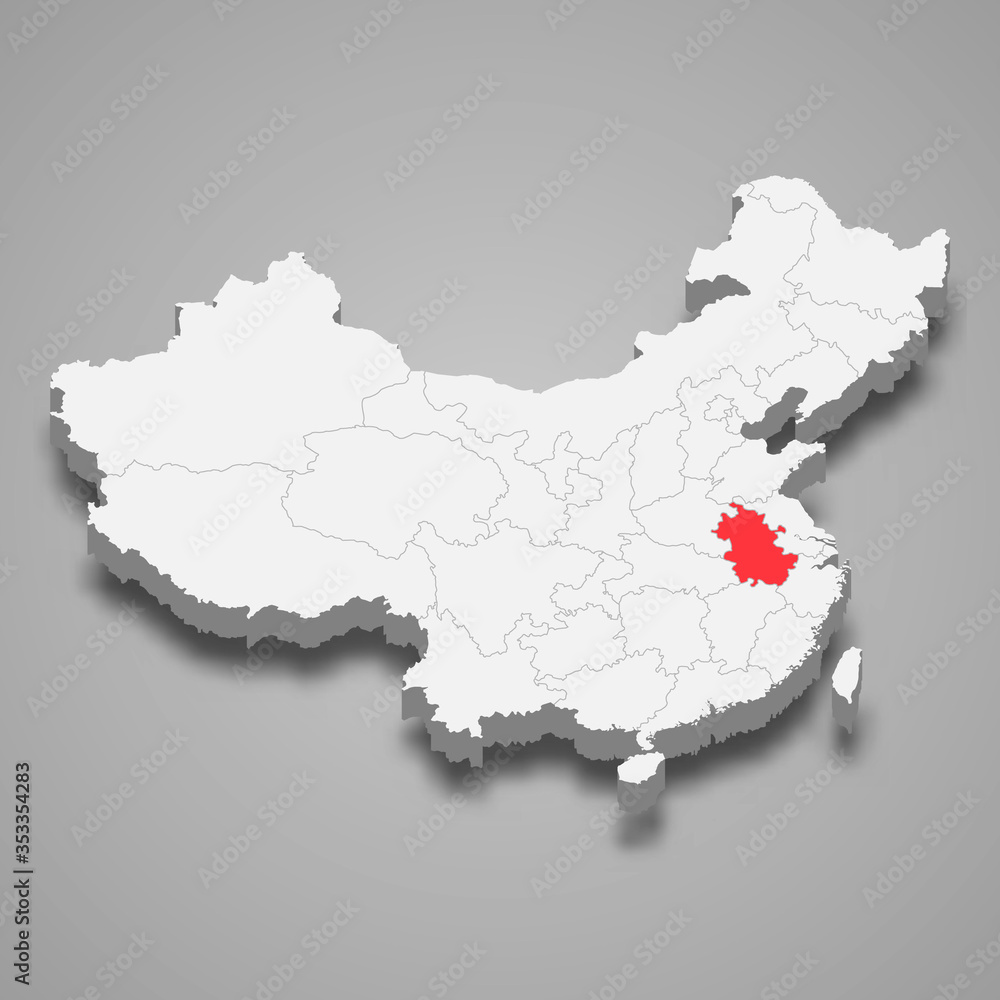 anhui province location within China 3d map Template for your design