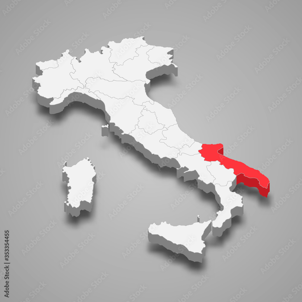 Apulia region location within Italy 3d map Template for your design