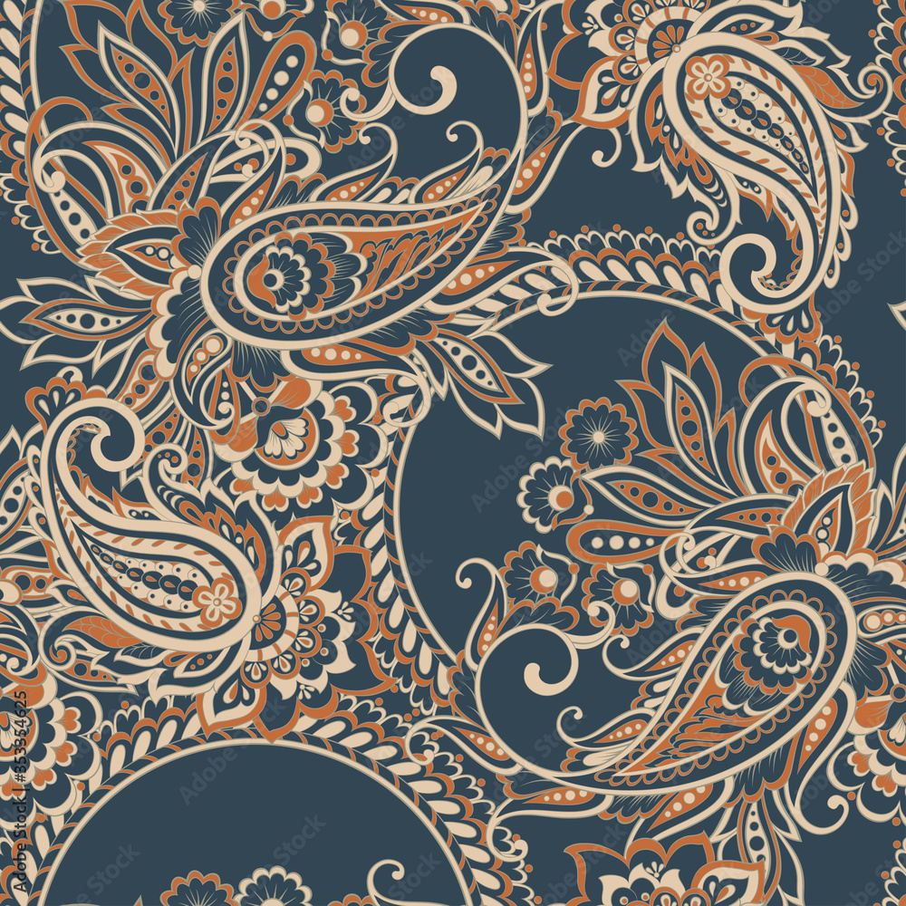 Seamless Asian Textile Background. Paisley Pattern